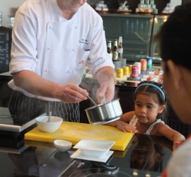 Cooking class AVC Phuket 5. Chef Lee's daughter visits class. Photo Jarvis Oxley