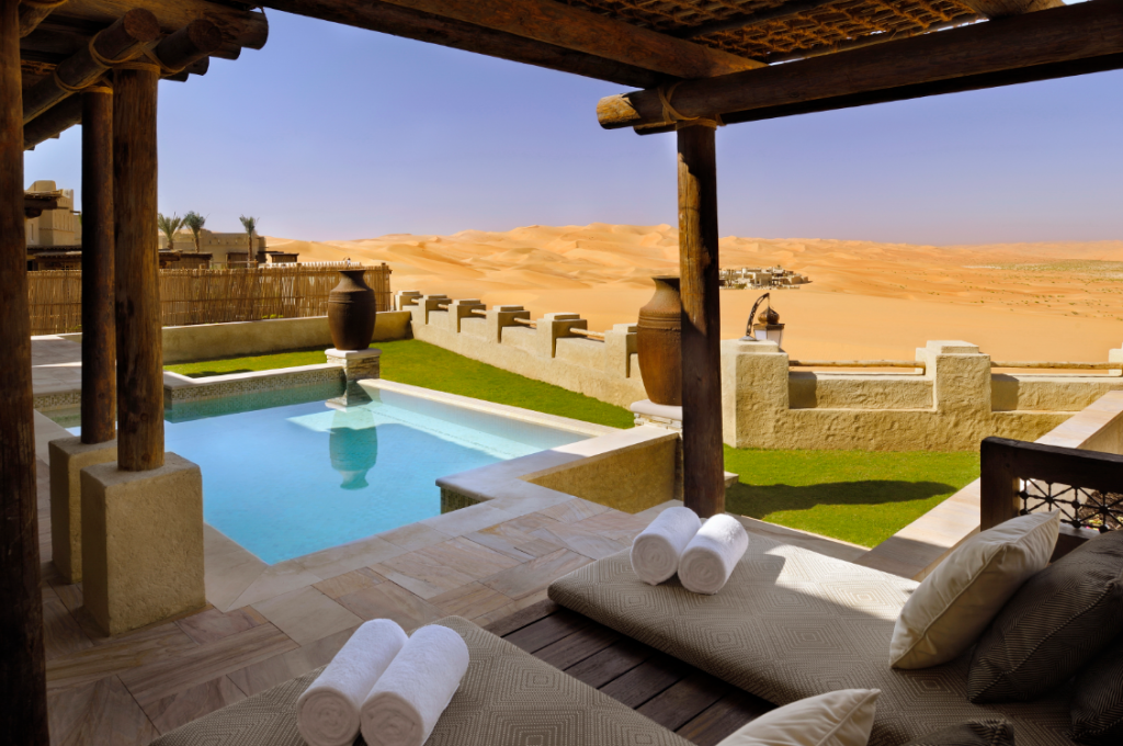 Morning outlook from private pool at Qasr Al Sarab Desert Resort by Anantara