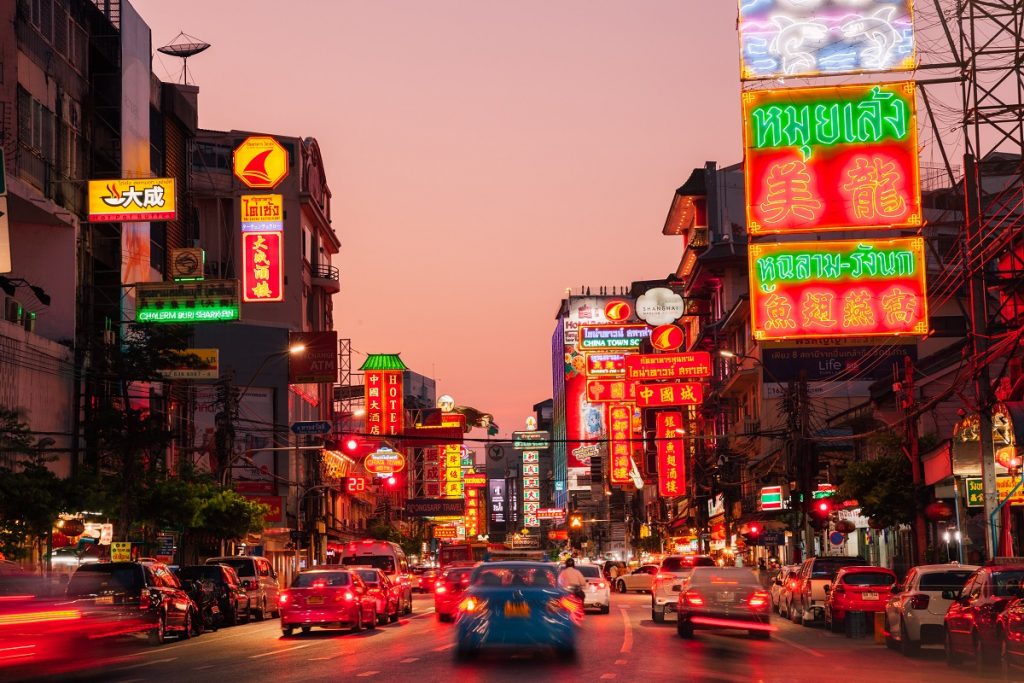 Neon lights of Chinatown, Bangkok, Thailand