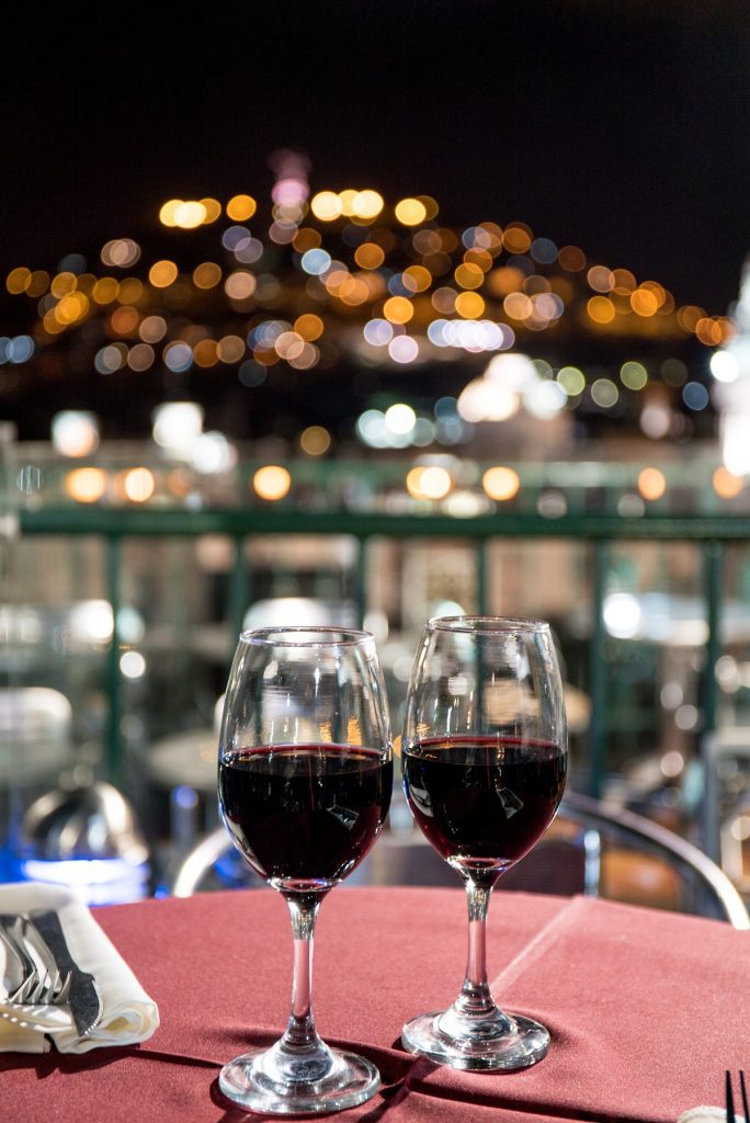 wine glasses on rooftop terrace