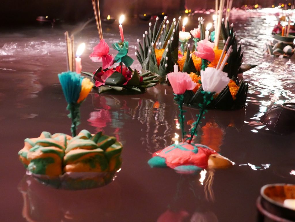 Floating Krathongs used to celebrate during Loy Krathong Festival