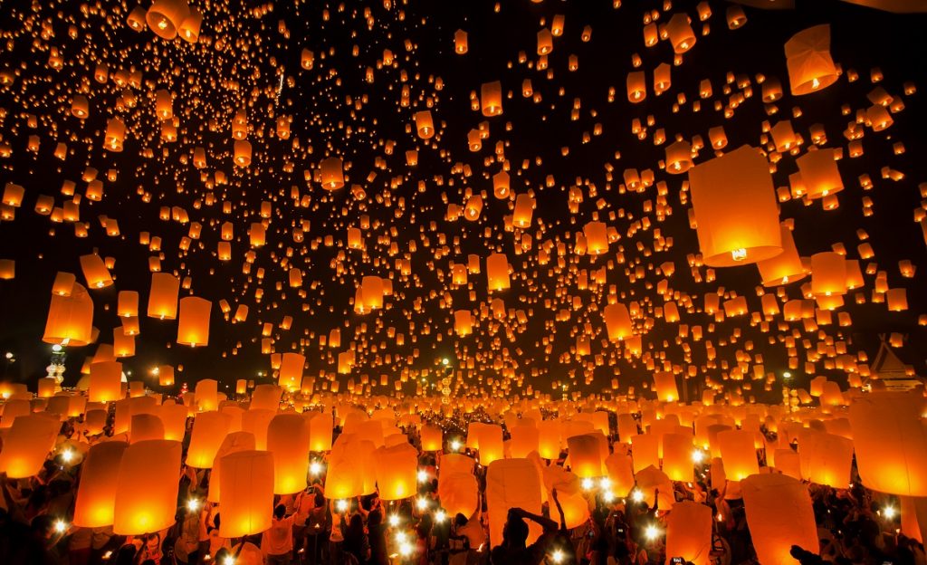 New year and Yeepeng festival in Thailand