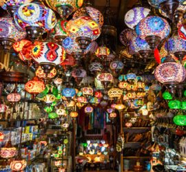Ornate lanterns hang in one of Dubai's souk stalls