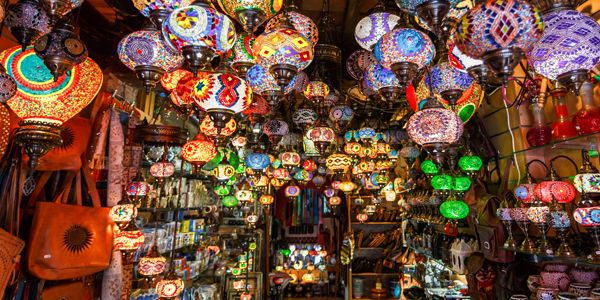 Ornate lanterns hang in one of Dubai's souk stalls - Shopping in Dubai